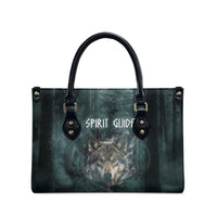Spirit Guide Wolf Leather Bag with Forest Background Tribal Paw Print with Nature Symbols Native American - Wonder Print Shop