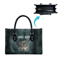Spirit Guide Wolf Leather Bag with Forest Background Tribal Paw Print with Nature Symbols Native American - Wonder Print Shop