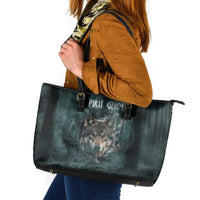 Spirit Guide Wolf Leather Tote Bag with Forest Background Tribal Paw Print with Nature Symbols Native American - Wonder Print Shop