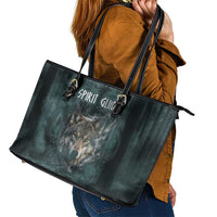 Spirit Guide Wolf Leather Tote Bag with Forest Background Tribal Paw Print with Nature Symbols Native American - Wonder Print Shop