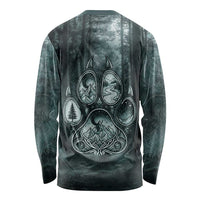 Spirit Guide Wolf Long Sleeve Shirt with Forest Background Tribal Paw Print with Nature Symbols Native American - Wonder Print Shop