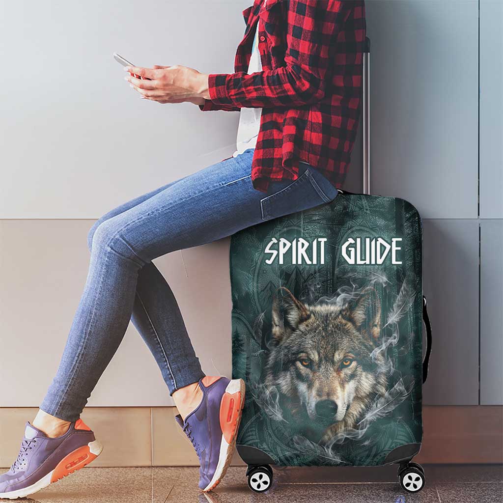 Spirit Guide Wolf Luggage Cover with Forest Background Tribal Paw Print with Nature Symbols Native American - Wonder Print Shop