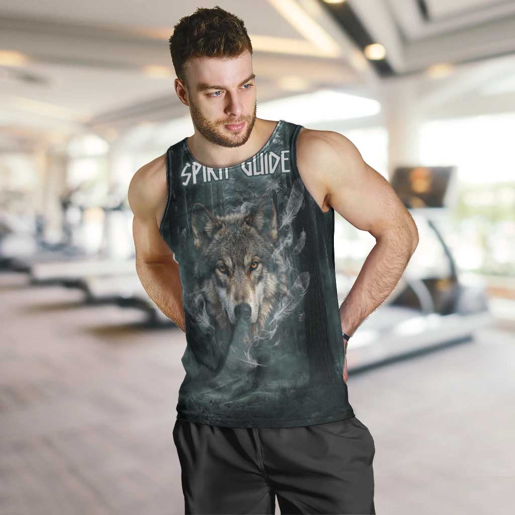 Spirit Guide Wolf Men Tank Top with Forest Background Tribal Paw Print with Nature Symbols Native American - Wonder Print Shop