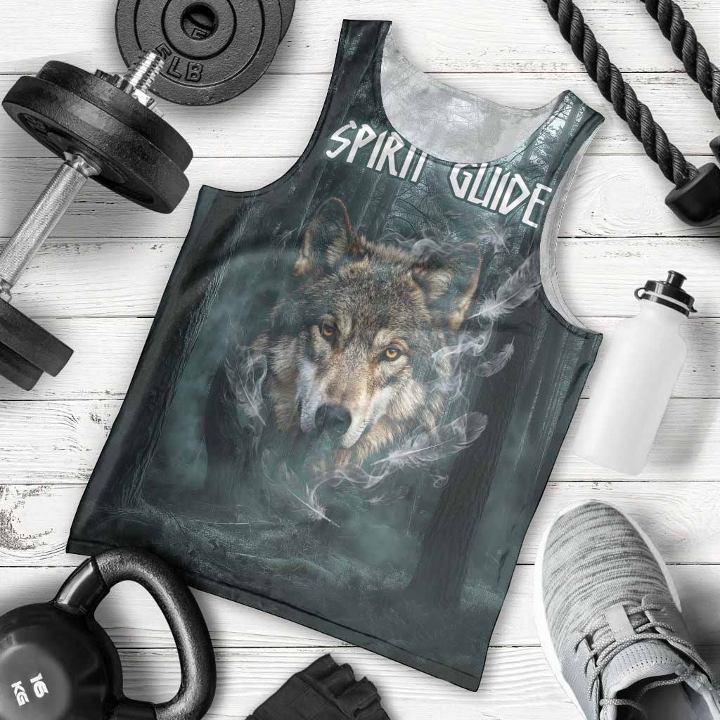 Spirit Guide Wolf Men Tank Top with Forest Background Tribal Paw Print with Nature Symbols Native American - Wonder Print Shop