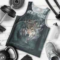 Spirit Guide Wolf Men Tank Top with Forest Background Tribal Paw Print with Nature Symbols Native American - Wonder Print Shop