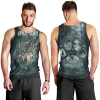 Spirit Guide Wolf Men Tank Top with Forest Background Tribal Paw Print with Nature Symbols Native American - Wonder Print Shop