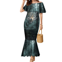 Spirit Guide Wolf Mermaid Dress with Forest Background Tribal Paw Print with Nature Symbols Native American - Wonder Print Shop