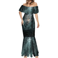 Spirit Guide Wolf Mermaid Dress with Forest Background Tribal Paw Print with Nature Symbols Native American - Wonder Print Shop