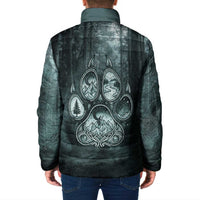 Spirit Guide Wolf Padded Jacket with Forest Background Tribal Paw Print with Nature Symbols Native American - Wonder Print Shop