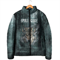 Spirit Guide Wolf Padded Jacket with Forest Background Tribal Paw Print with Nature Symbols Native American - Wonder Print Shop