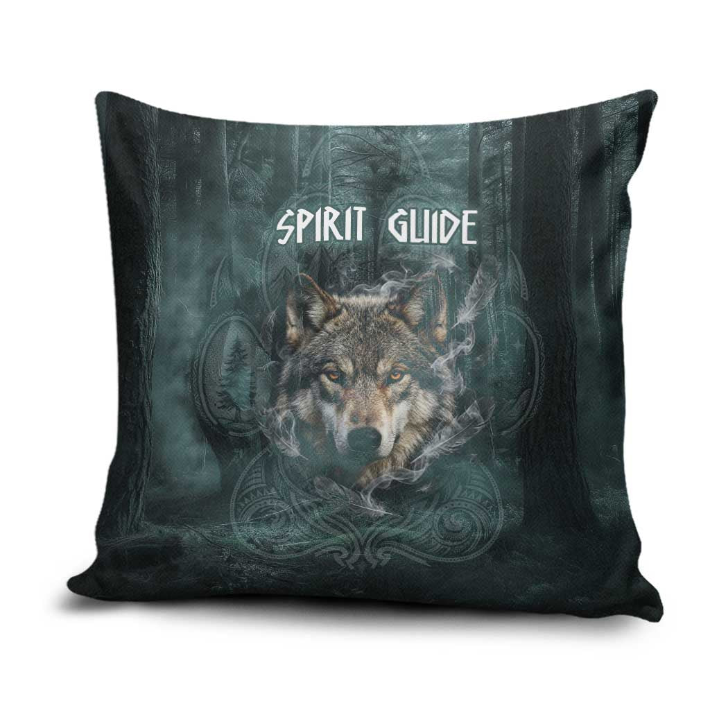 Spirit Guide Wolf Pillow Cover with Forest Background Tribal Paw Print with Nature Symbols Native American - Wonder Print Shop