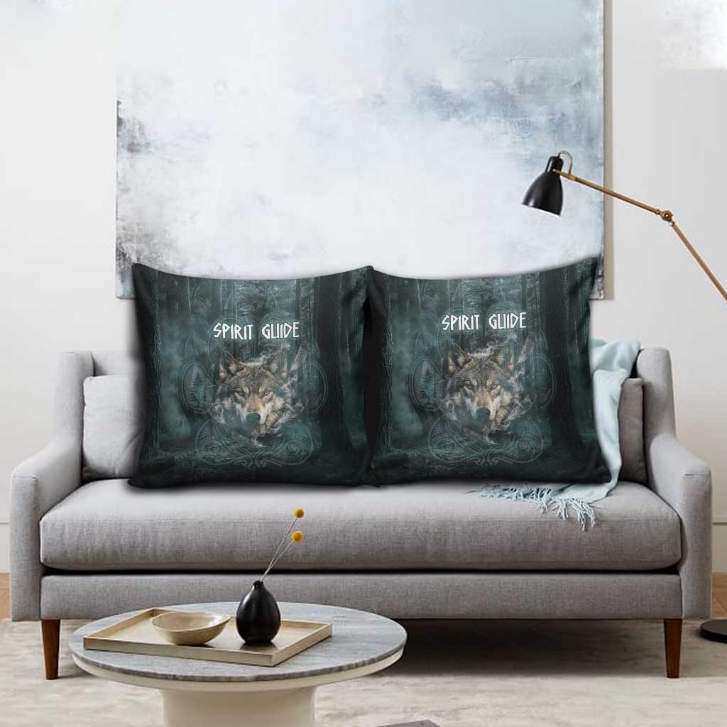 Spirit Guide Wolf Pillow Cover with Forest Background Tribal Paw Print with Nature Symbols Native American - Wonder Print Shop