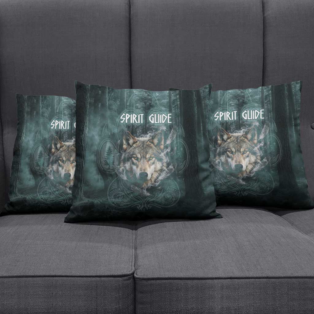 Spirit Guide Wolf Pillow Cover with Forest Background Tribal Paw Print with Nature Symbols Native American - Wonder Print Shop