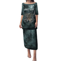 Spirit Guide Wolf Puletasi with Forest Background Tribal Paw Print with Nature Symbols Native American - Wonder Print Shop