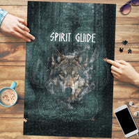 Spirit Guide Wolf Puzzle with Forest Background Tribal Paw Print with Nature Symbols Native American - Wonder Print Shop