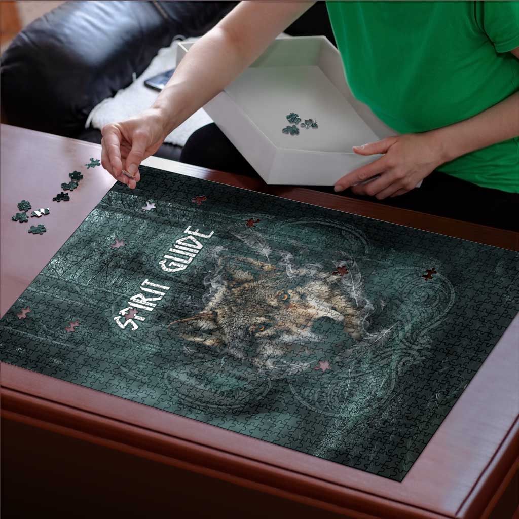 Spirit Guide Wolf Puzzle with Forest Background Tribal Paw Print with Nature Symbols Native American - Wonder Print Shop