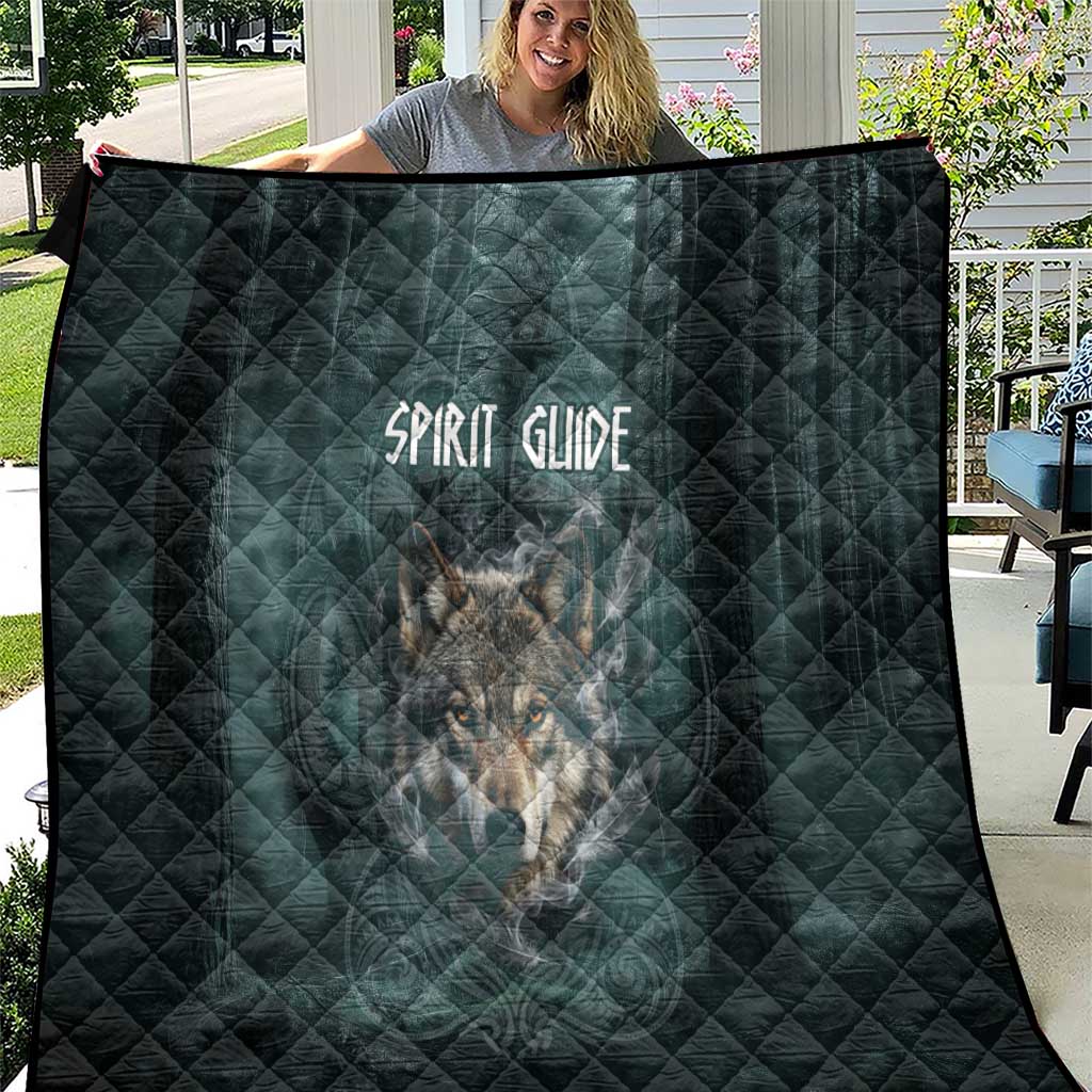 Spirit Guide Wolf Quilt with Forest Background Tribal Paw Print with Nature Symbols Native American - Wonder Print Shop