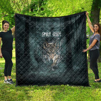 Spirit Guide Wolf Quilt with Forest Background Tribal Paw Print with Nature Symbols Native American - Wonder Print Shop