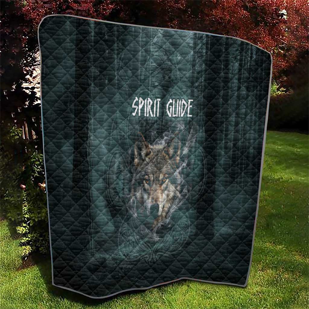 Spirit Guide Wolf Quilt with Forest Background Tribal Paw Print with Nature Symbols Native American - Wonder Print Shop