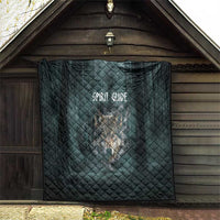Spirit Guide Wolf Quilt with Forest Background Tribal Paw Print with Nature Symbols Native American - Wonder Print Shop