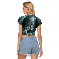 Spirit Guide Wolf Raglan Cropped T Shirt with Forest Background Tribal Paw Print with Nature Symbols Native American - Wonder Print Shop