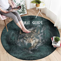 Spirit Guide Wolf Round Carpet with Forest Background Tribal Paw Print with Nature Symbols Native American - Wonder Print Shop