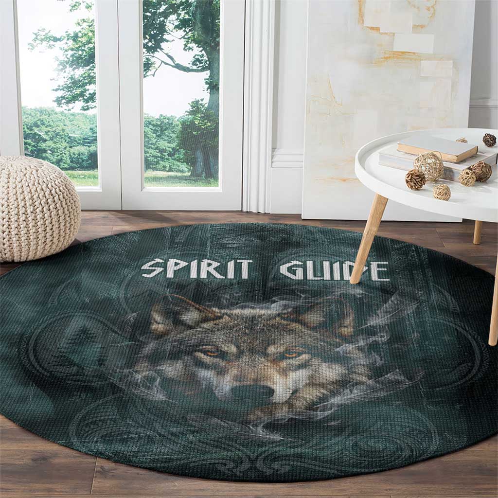 Spirit Guide Wolf Round Carpet with Forest Background Tribal Paw Print with Nature Symbols Native American - Wonder Print Shop