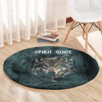 Spirit Guide Wolf Round Carpet with Forest Background Tribal Paw Print with Nature Symbols Native American - Wonder Print Shop