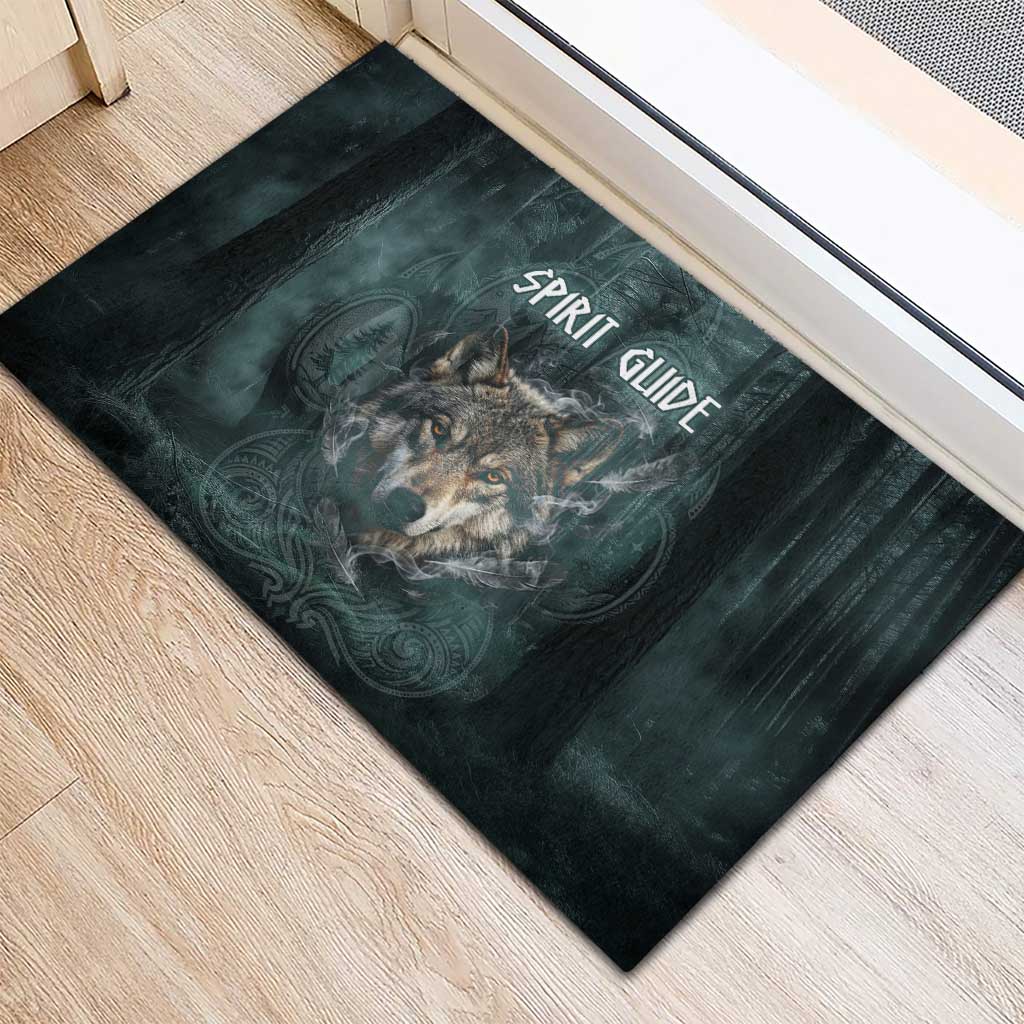Spirit Guide Wolf Rubber Doormat with Forest Background Tribal Paw Print with Nature Symbols Native American - Wonder Print Shop