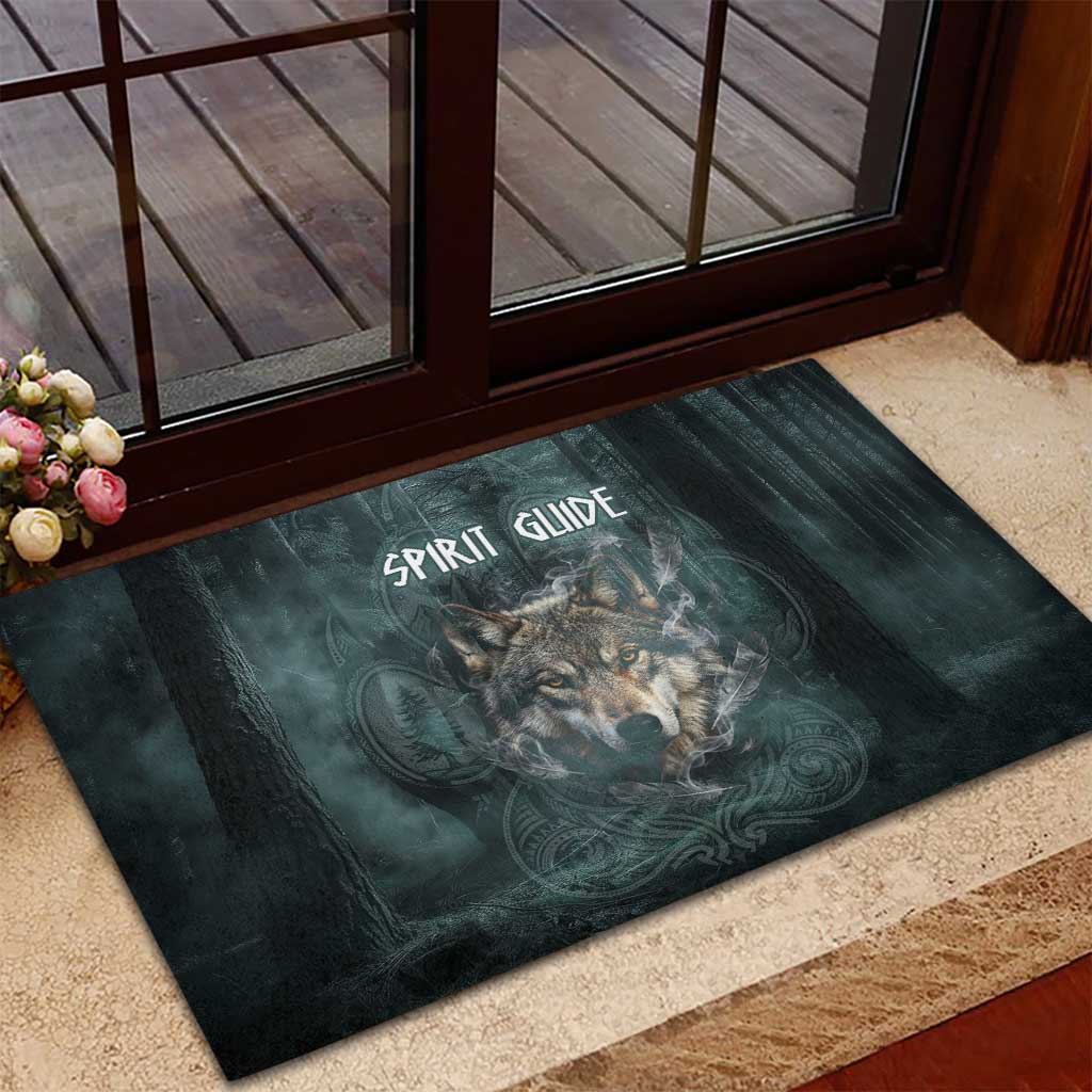Spirit Guide Wolf Rubber Doormat with Forest Background Tribal Paw Print with Nature Symbols Native American - Wonder Print Shop
