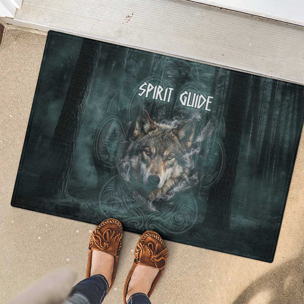 Spirit Guide Wolf Rubber Doormat with Forest Background Tribal Paw Print with Nature Symbols Native American - Wonder Print Shop