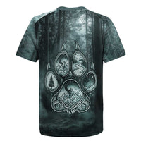 Spirit Guide Wolf Rugby Jersey with Forest Background Tribal Paw Print with Nature Symbols Native American - Wonder Print Shop