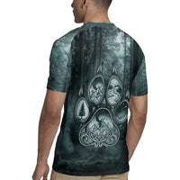 Spirit Guide Wolf Rugby Jersey with Forest Background Tribal Paw Print with Nature Symbols Native American - Wonder Print Shop