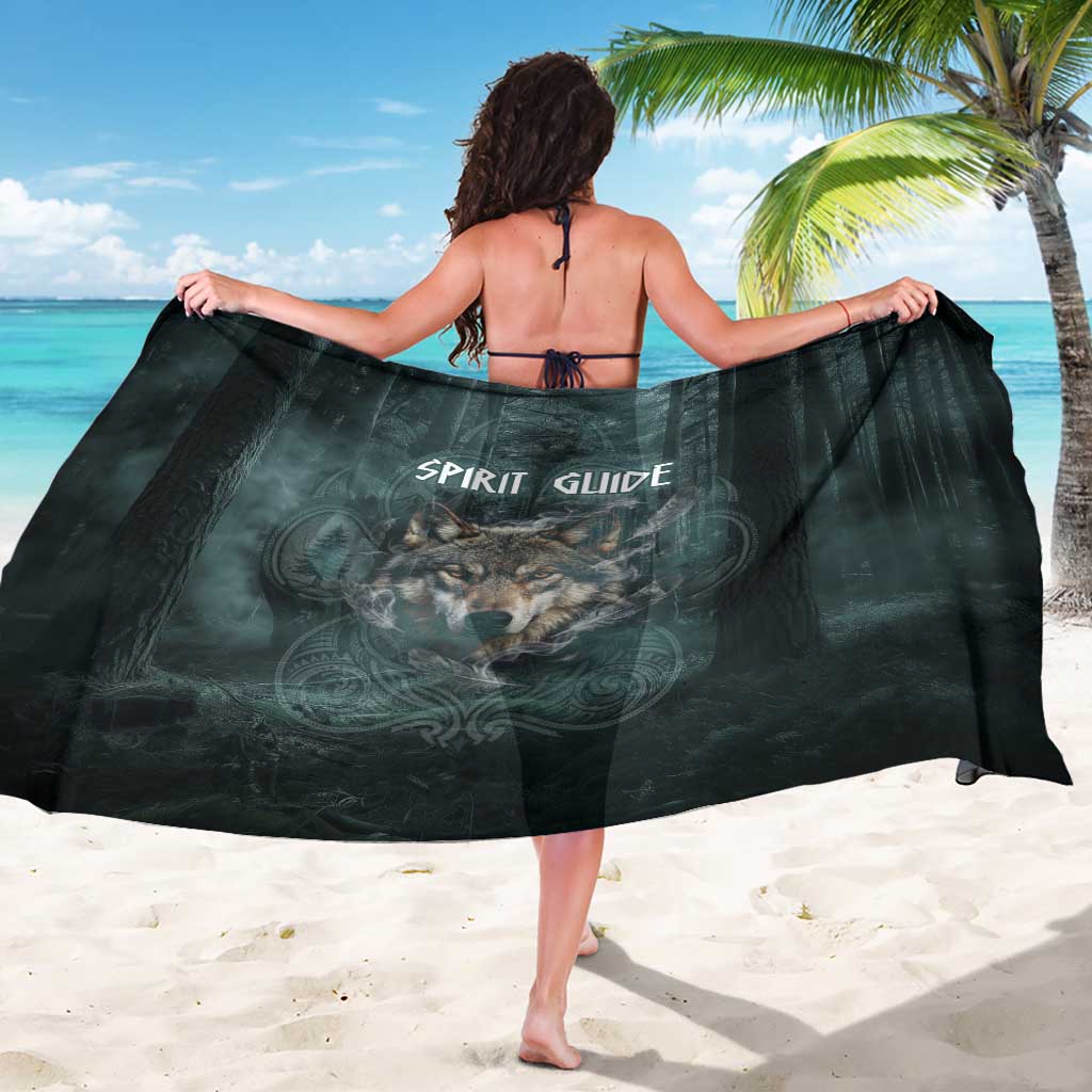 Spirit Guide Wolf Sarong with Forest Background Tribal Paw Print with Nature Symbols Native American - Wonder Print Shop
