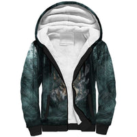 Spirit Guide Wolf Sherpa Hoodie with Forest Background Tribal Paw Print with Nature Symbols Native American - Wonder Print Shop