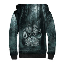 Spirit Guide Wolf Sherpa Hoodie with Forest Background Tribal Paw Print with Nature Symbols Native American - Wonder Print Shop
