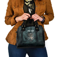 Spirit Guide Wolf Shoulder Handbag with Forest Background Tribal Paw Print with Nature Symbols Native American - Wonder Print Shop