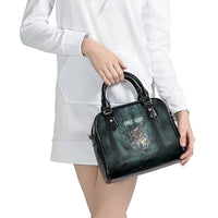 Spirit Guide Wolf Shoulder Handbag with Forest Background Tribal Paw Print with Nature Symbols Native American - Wonder Print Shop
