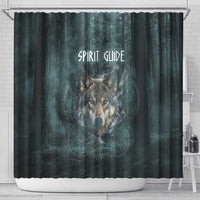 Spirit Guide Wolf Shower Curtain with Forest Background Tribal Paw Print with Nature Symbols Native American - Wonder Print Shop