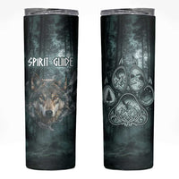 Spirit Guide Wolf Skinny Tumbler with Forest Background Tribal Paw Print with Nature Symbols Native American - Wonder Print Shop