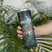 Spirit Guide Wolf Skinny Tumbler with Forest Background Tribal Paw Print with Nature Symbols Native American - Wonder Print Shop