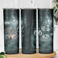 Spirit Guide Wolf Skinny Tumbler with Forest Background Tribal Paw Print with Nature Symbols Native American - Wonder Print Shop