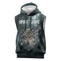 Spirit Guide Wolf Sleeveless Hoodie with Forest Background Tribal Paw Print with Nature Symbols Native American - Wonder Print Shop