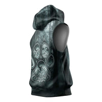 Spirit Guide Wolf Sleeveless Hoodie with Forest Background Tribal Paw Print with Nature Symbols Native American - Wonder Print Shop