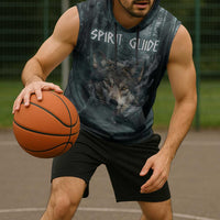 Spirit Guide Wolf Sleeveless Hoodie with Forest Background Tribal Paw Print with Nature Symbols Native American - Wonder Print Shop