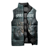 Spirit Guide Wolf Sleeveless Puffer Jacket with Forest Background Tribal Paw Print with Nature Symbols Native American - Wonder Print Shop