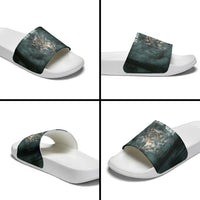 Spirit Guide Wolf Slide Sandals with Forest Background Tribal Paw Print with Nature Symbols Native American - Wonder Print Shop