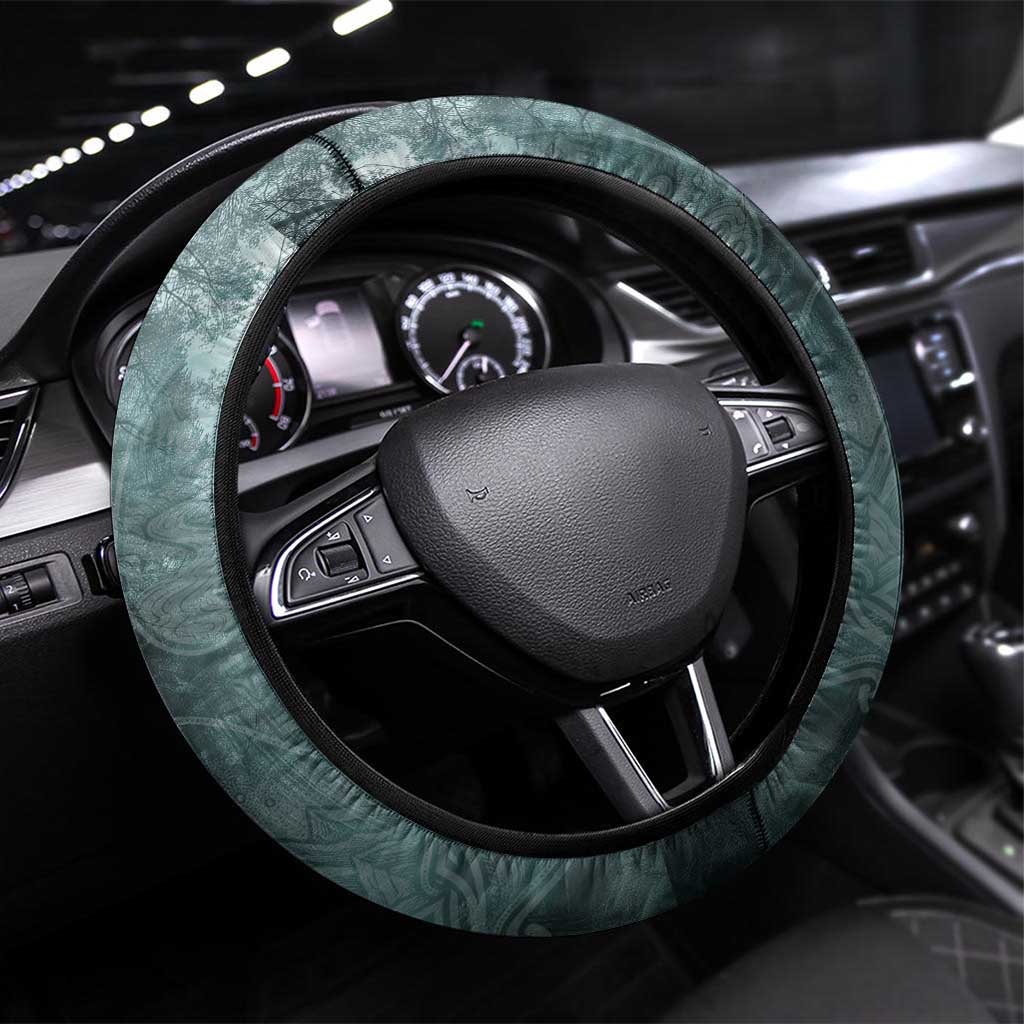 Spirit Guide Wolf Steering Wheel Cover with Forest Background Tribal Paw Print with Nature Symbols Native American - Wonder Print Shop