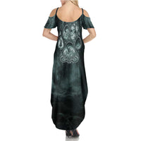 Spirit Guide Wolf Summer Maxi Dress with Forest Background Tribal Paw Print with Nature Symbols Native American - Wonder Print Shop