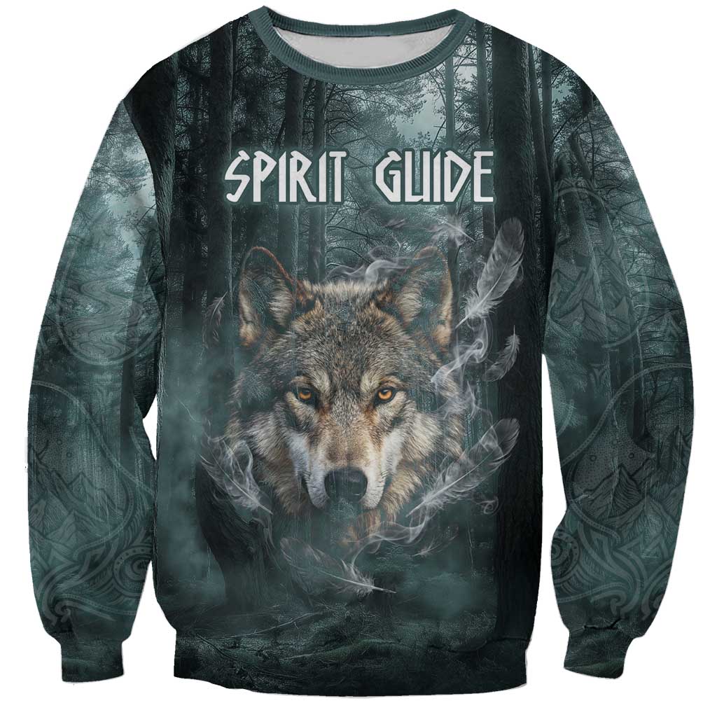 Spirit Guide Wolf Sweatshirt with Forest Background Tribal Paw Print with Nature Symbols Native American - Wonder Print Shop